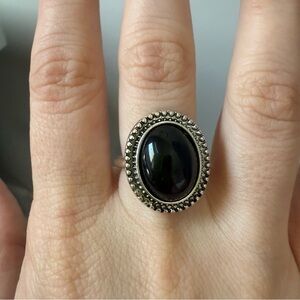 Elegant Black Stone Silver Ring size ~8